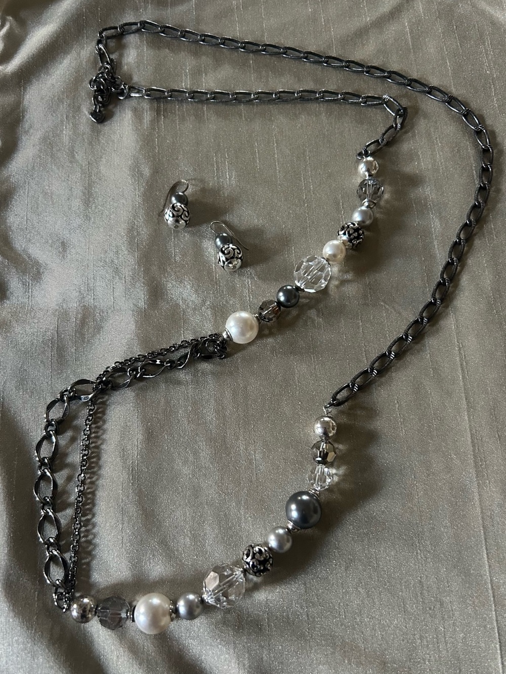 Brighton Contempo Chic Gunmetal Pearl Necklace & Earrings Set